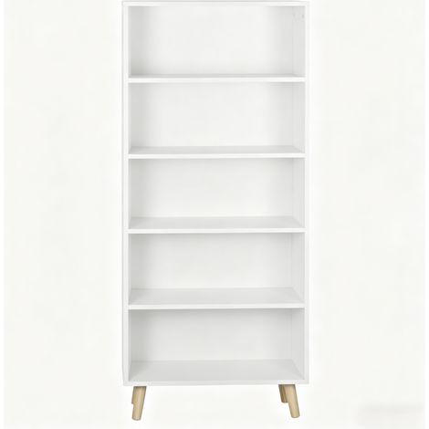 Standregal Bücherregal Weiß 60 x 24 x 144 cm, 5 Fächer, Holzbeine, MODENUIT (1/5)