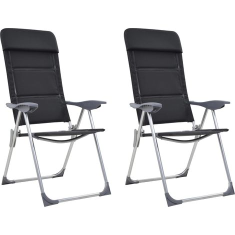 Poltrone moderno,Sedie Relax da Campeggio 2 pz in Alluminio Nero 58x69x111 cm -EBV27807 (1/5)