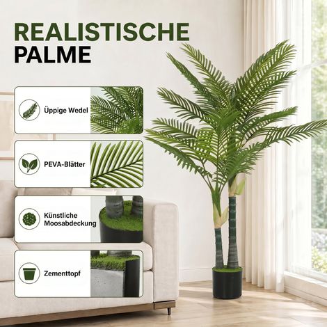 Palmier artificiel 150cm avec 16 branches, grande plante en pot vert pour déco salon balcon (1/5)