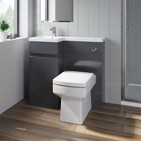 Grey Gloss Bathroom Furniture Vanity Unit Basin Toilet Unit Combination 900mm Left Hand with Royan Toilet Pan