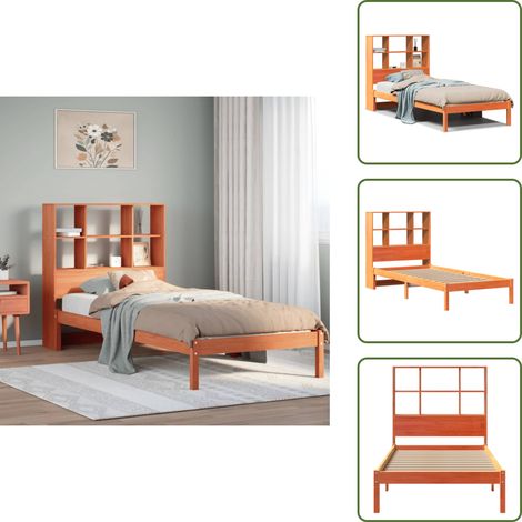 Lit bibliothèque sans matelas cire marron 75x190 cm pin massif - Lit Bibliothèque - Lits Bibliothèque - Lit - Lit Simple (1/5)