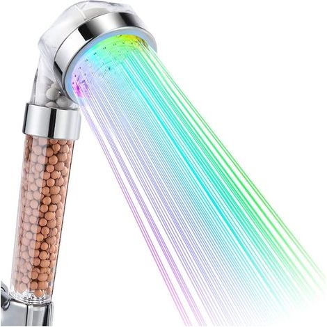 Pommeau de douche LED, douchette de salle de bain avec 7 couleurs LED, haute pression, économie d'eau, jets et double filtre anti-chlore