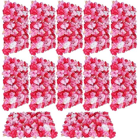 12 Stück künstliche Blumen Wand Rosen Wand Kunstblumen Panel Kunstblumen Wand Seide Blume Wand Panel für Hochzeit Hintergrund Fotografie Veranstaltungsort Dekor Haus Garten Party 60 x 40 cm