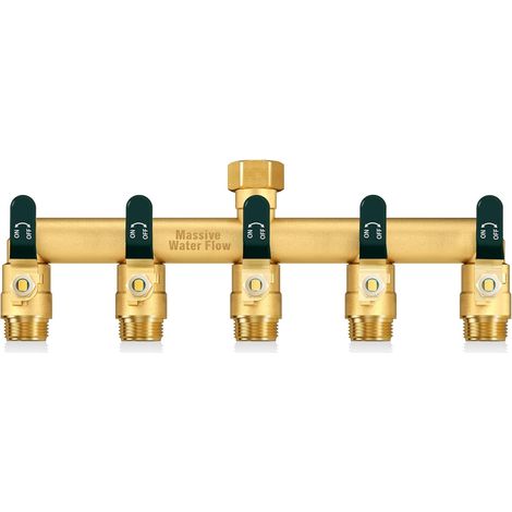 Distributeur 2 Voies, Robinet Double Machine a Laver, Adaptateur Robine, Voies Diviseur de Tuyau Arrosage, Filetage 3/4Pouce, Débit d'eau Réglable et Verrouillable-Poignée Verte - 5 voies-Poignée (1/5)