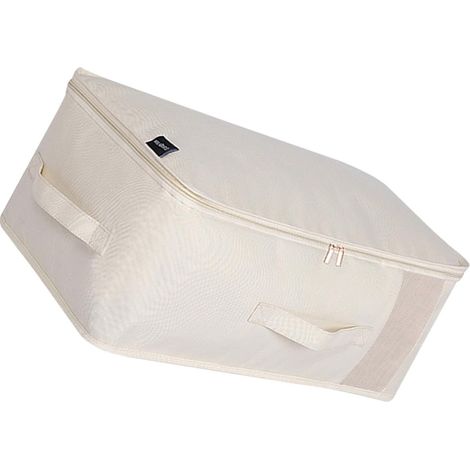Boîte de Rangement Pliable Fenêtre Transparente Grosse Capacité Beige Fermeture Éclair Facile, pour Couettes et Jouets Lit (1/5)
