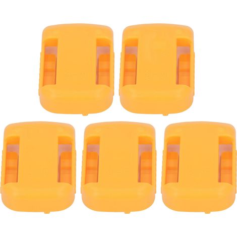 Cinq supports de batterie jaunes 20V/60V de Dewalt, adaptés aux batteries DCB200, DCB201, DCB203, DCB204, DCB205, DCB206 et autres. (1/5)