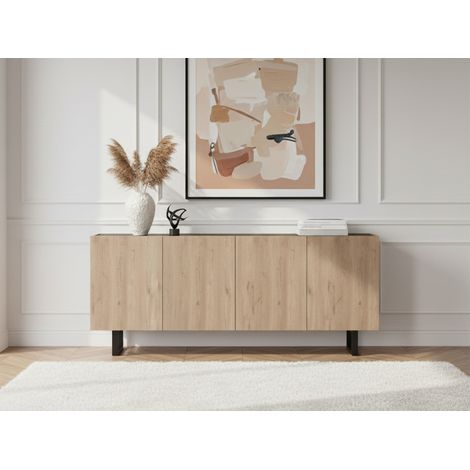 BOBOCHIC - Buffet 4 portes 180 cm OPERA effet chêne et imitation marbre noir (1/5)