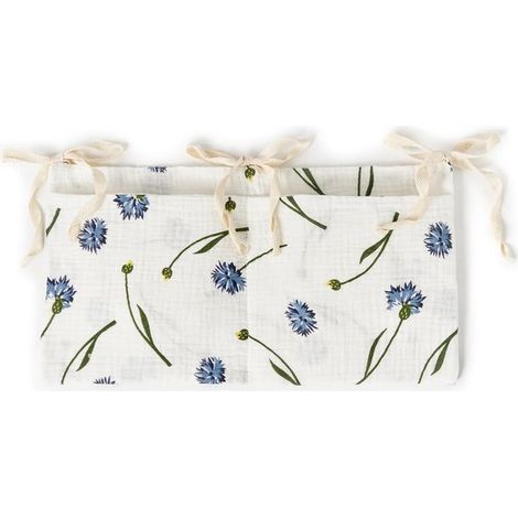 Bolsa de almacenamiento colgante para cuna y juguetes, de doble compartimento, con estampado floral azul (paquete de 1), color azul. (1/5)