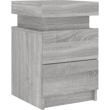 Mesita de noche con luces LED y cajones 35 x 39 x 55 cm madera de ingeniería gris DEC033198 (1/5)