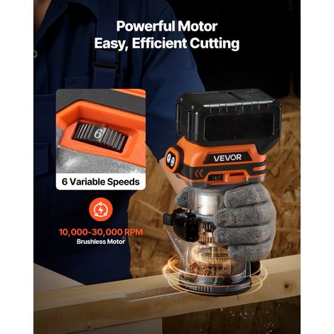 Affleureuse sans Fil Moteur sans Balais Défonceuse Compacte 6 Vitesses Variables pour Travail Bois, Compatible avec Batterie 18 V M… (1/5)