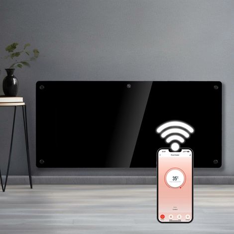 Futura Electric 2000W WIFI Glass Radiator Panel Heater Black Wall Mounted or Floor Standing Bathroom Safe, Timer and Thermostat (1/5)