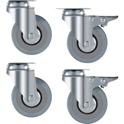 Transportrollen, Gummi-Räder, Durchmesser 75 mm, Tragfähigkeit 50 kg pro Rolle, Gesamthöhe 100 mm, Plattengröße 65 x 65 mm (1/5)