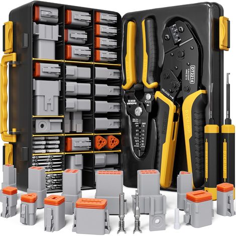 Kit Pince à Sertir pour Connecteurs Série DT, Connecteurs Étanches 2-12 Broches (22–14 AWG/0.34-2.5mm²), Pince à Cliquet, Dénudeur et Outils d'Extraction, Compatible avec DT (1/5)