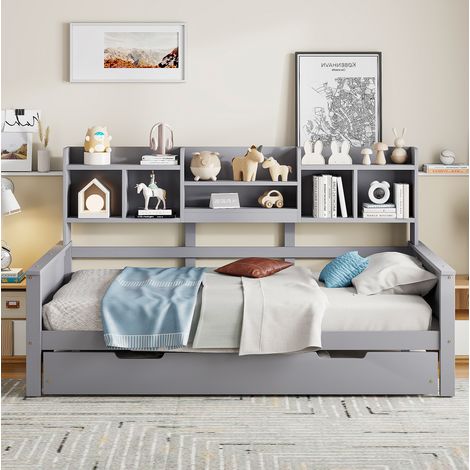Letto estraibile 205x97x110 cm in legno grigio con contenitore, senza materasso – MEUBLIV (1/5)