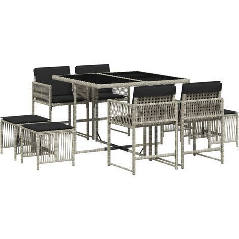 vidaXL Set Pranzo da Giardino 9pz con Cuscini Grigio Chiaro (1/5)
