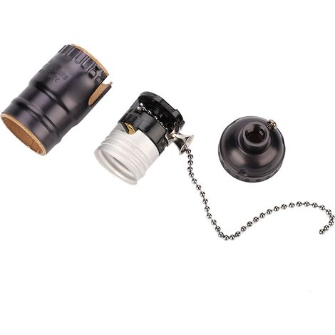 [Douille d'Éclairage Vintage] Support de Lampe Bureau Aluminium E27 avec Chaîne de Commande, Base à Vis - Noir (1/5)