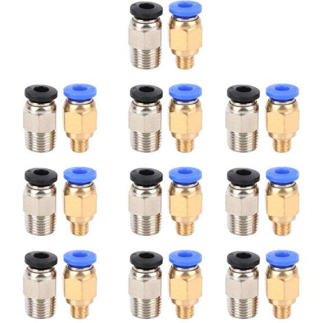 20 raccords pneumatiques droits, PC4-M6 laiton bleu/or et PC4-M10 acier inoxydable noir/argent, pour tubes 4 mm, imprimantes 3D Bowden (1/5)