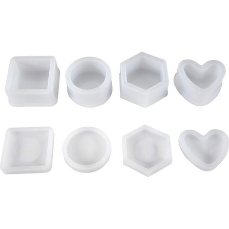 Set mit 4 Epoxidharzformen in Herz-, Sechseck-, Kreis- und Quadratform mit Deckel (1/5)