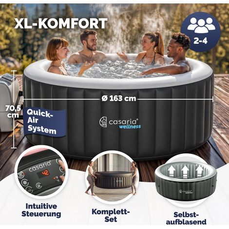 CASARIA Aufblasbarer Whirlpool 4–6 Personen 100–140 Düsen schnelles Aufheizen bis 42°C, winterfest mit Frostschutz 3-lagiges PVC Spa Pool mit Abdeckung Filter & Zubehör Für In & Outdoor Rund M