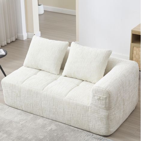 Canapé salon lounge 158 cm chenille beige poches OKMYHOME (1/5)
