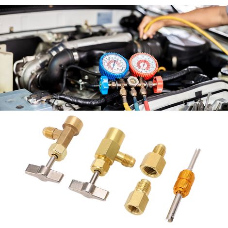Outil de distribution de réfrigérant R134A - Valve de canette de réfrigérant auto-obturante et de type perforation R134A avec adaptateur de canette de réfrigérant pour l'ajout de réfrigérant aux systè (1/5)