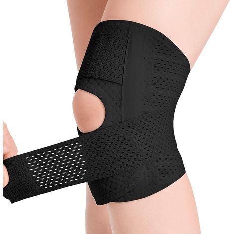 Ginocchiera con stabilizzatore laterale, traspirante e regolabile, adatta a uomini e donne con infortuni sportivi, lato destro - nero L (1/5)