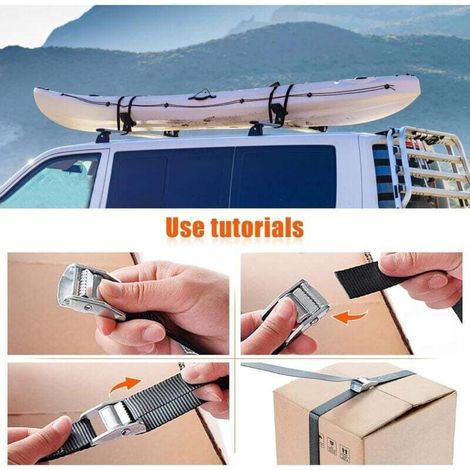 1M Tie-Down Strap, 8 Pieces Ratchet Strap with Zinc Alloy Tightening Buckle for Securing Motorcycle/Car/Bike Rack/Luggage (1/4)