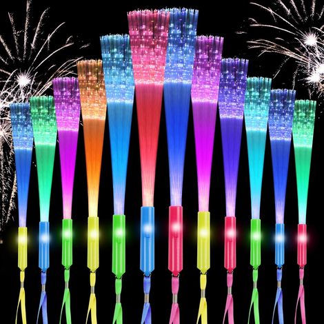 Lot de 12 baguettes à fibre optique pour enfants, bâtons lumineux LED LED 7 couleurs clignotantes, 3 modes d'éclairage.