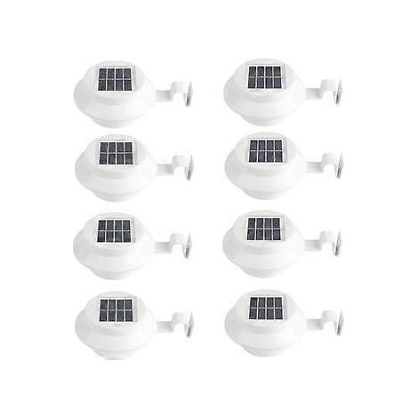 Lot de 8 lampes murales blanches à énergie solaire pour gouttière, allée, escalier, spot pour toit, terrasse, jardin, cour