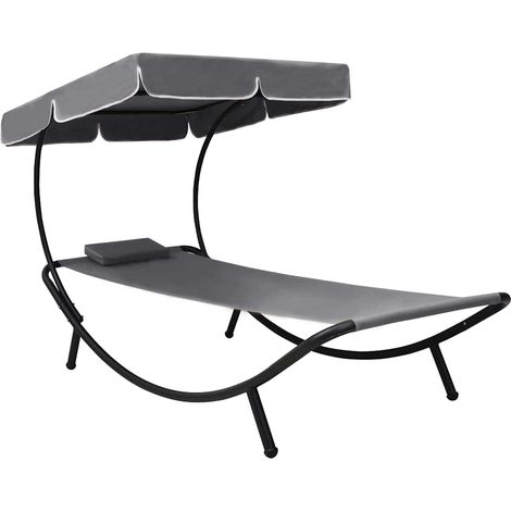 vidaXL Tumbona de exterior con dosel y almohada gris (1/5)