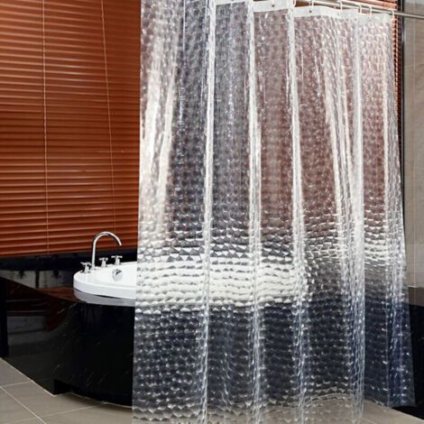 Rideau de Douche Transparent, 180x180cm 3D Rideau Douche Salle de Bain PEVA Anti-moisissure Antibactérien Imperméable Lavable avec 12 Anneaux Crochet (1/4)