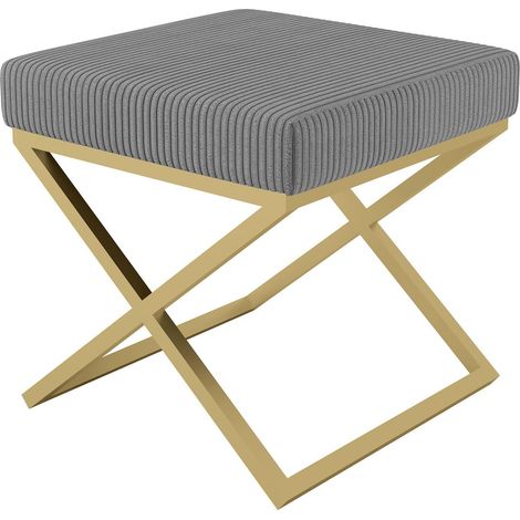 AX LIVING 1 Stk. Polster Hocker Pitinio 45 cm Grau goldenes Gestell