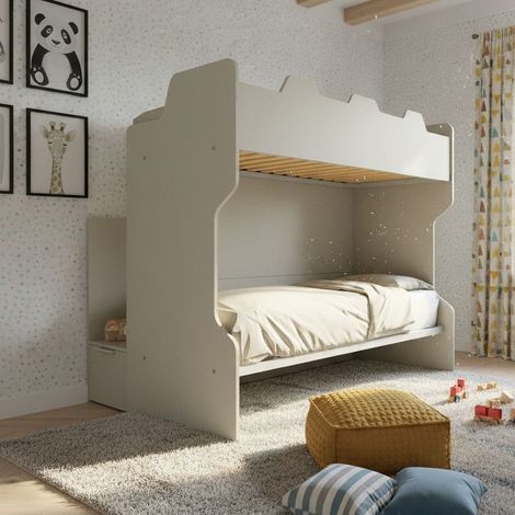 Letto a castello con scala contenitore e terzo letto estraibile - Cameretta salvaspazio - Ecru cappuccino