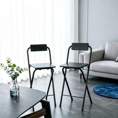 Tabouret Haut 87 cm structure pliante 2 pièces dossier intégré repose-pieds cadre en acier (1/5)