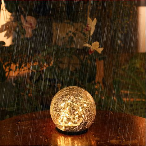 Lampe solaire de jardin, boule en verre craquelé étanche LED blanc chaud pour décoration extérieure allée terrasse pelouse, 1 globe (12 cm)-AquaForge