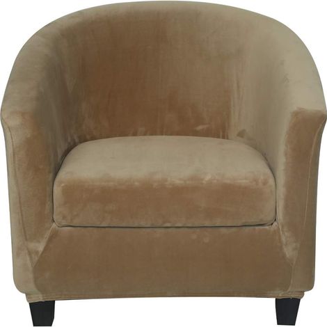 Set of 2 chair covers with stretch velvet cushion covers for armchairs, dining room, living room, office, reception, cafe, bar, counter (leather color) (1/5)