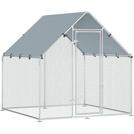 Pollaio per Galline da Esterno 200x200x200 cm con Tetto e Serrature in Acciaio Zincato Argento (1/5)
