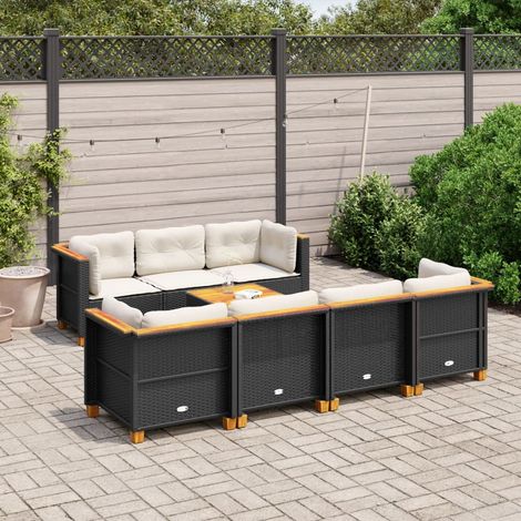 Salon de jardin 8 pcs avec coussins noir résine tressée vidaXL (1/5)