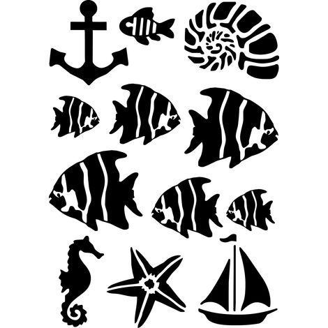 Sticker Mural - Kit marin 12 pièces - 167x236 cm - Noir (1/2)