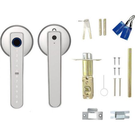 Serrure de porte intelligente à empreintes digitales avec 2 clés mécaniques et 2 cartes IC,déverrouillage par application Tuya,blanc (1/5)
