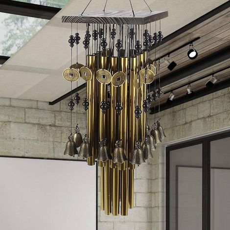 Carillon éolien tubulaire en métal pour intérieur et extérieur, avec grand carillon en cuivre, pour cour, patio, jardin ou terrasse. (1/4)