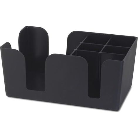 Organisateur de bar - 6 compartiments - ABS sans BPA - Rangement serviettes et pailles - Pour bars et restaurants - Noir 24x14,5x10,6 cm