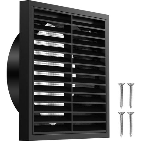 Grille d'aération rectangulaire Ø 150 mm avec moustiquaire intégrée - En ABS - Pour salle de bain, garage, cuisine, hotte extérieure, sèche-linge, grenier - Noir (1/5)