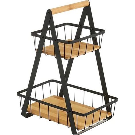 Panier de rangement - JUANIO - Panier double - Noir et naturel - 30x20x40 cm - Portable (1/3)