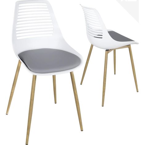 Chaise de cuisine rétro vintage GEOS avec coussin intégré en similicuir (blanc gris) (1/5)