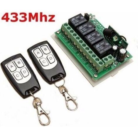 Télécommande sans fil 433 MHz, 12 V CC, 4 canaux, relais RF, 2 émetteurs + 1 récepteur pour alarme de porte de garage/portail (1/4)