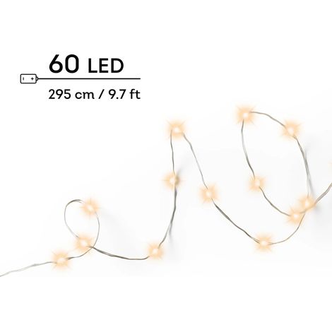 Catena micro LED filo argento luce bianco caldo classico 295 cm da interno (1/5)
