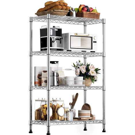Étagères de Rangement 4 Niveaux Étagère métallique Robuste à Hauteur réglable avec Pieds de nivellement Capacité de Charge de 454 kg pour Garage, buanderie, Cuisine 35 x 75 x 120 cm Chrome (1/5)