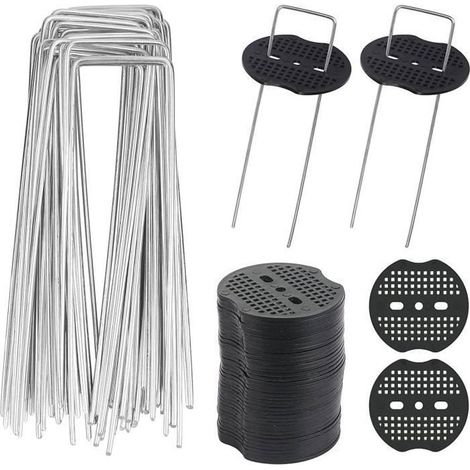 40pcs Piquets de Jardin en U avec 40 Rondelles Sardine Fixation Toile Paillage Piquets en Métal pour Jardinage Fixer Bâche (1/4)