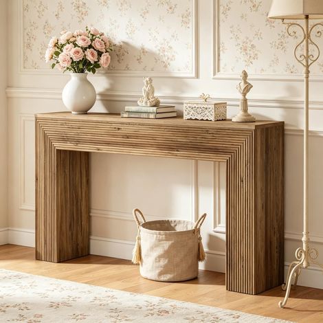 Console étroite à motifs ondulés, table basse élégante pour salon, chambre ou entrée. Meuble de décoration. (1/5)